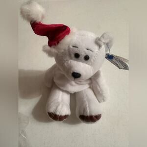 Limited Treasures Heavenly Holly White Plush Bear with Santa Hat. Retired